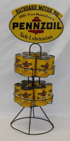 Pennzoil Outboard 1 Quart Motor Oil Can Rack with DST Sign