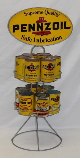 Pennzoil Supreme Quality 1 Quart Motor Oil Can Rack with DST Sign