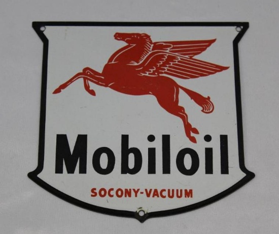 Socony-Vacuum Mobiloil SSP Porcelain Bottle Rack Shield Sign