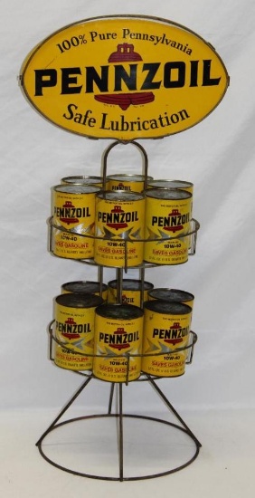Pennzoil 100% Pure Pennsylvania 1 Quart Motor Oil Can Rack with DST Sign