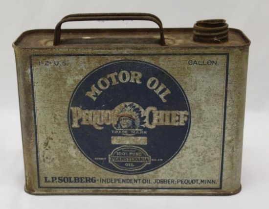 Pequot Chief 1/2 Gallon Motor Oil Can of MN