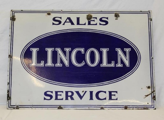 Lincoln Motor Car Co Sales and Service Porcelain Dealership Sign