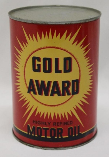 Gold Award 1 Quart Motor Oil Can Bodie Hoover of Chicago