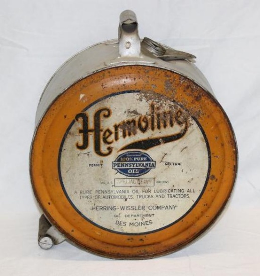 Hermoline Herring-Whissler 5 Gallon Rocker Motor Oil Can of Des Moines