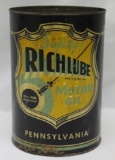 Rich Lube Pennsylvania 5 Quart Motor Oil Can