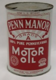Penn Manor 1 Quart Motor Oil Can of Warren PA