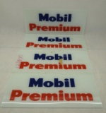 Group of Four Mobil Premium Gas Pump Ad Glass
