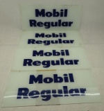 Group of Four Mobil Regular Gas Pump Ad Glass