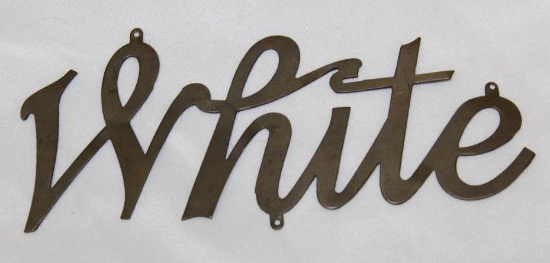 Brass White Motor Car Co Radiator Script Emblem
