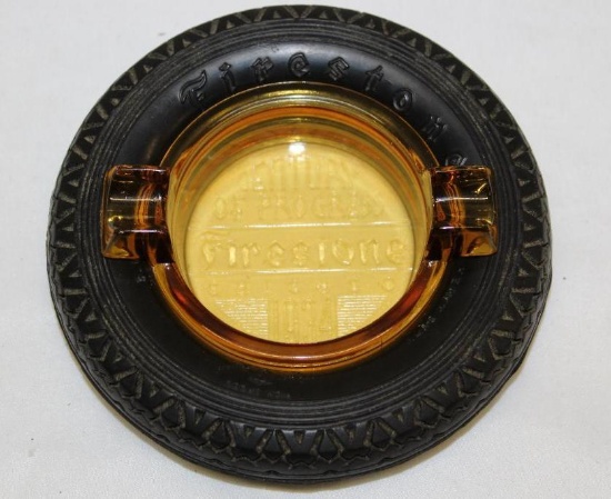 1934 Firestone Century of Progress Tire Ashtray w/ Amber Glass