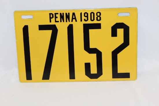 1908 PA Pennsylvania Porcelain License Plate #17152 - Reproduction