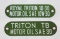 2 Royal Triton Motor Oil Porcelain Sign Tags