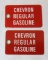 2 Porcelain Chevron Regular Gasoline Identification Sign Tags