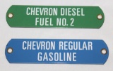 2 Chevron Gasoline Porcelain Identification Sign Tags