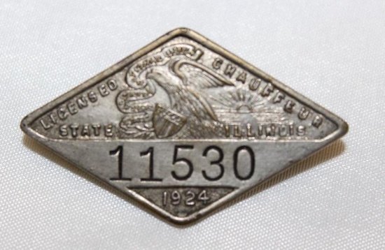 1924 Illinois Licensed Chauffeur Pin Badge