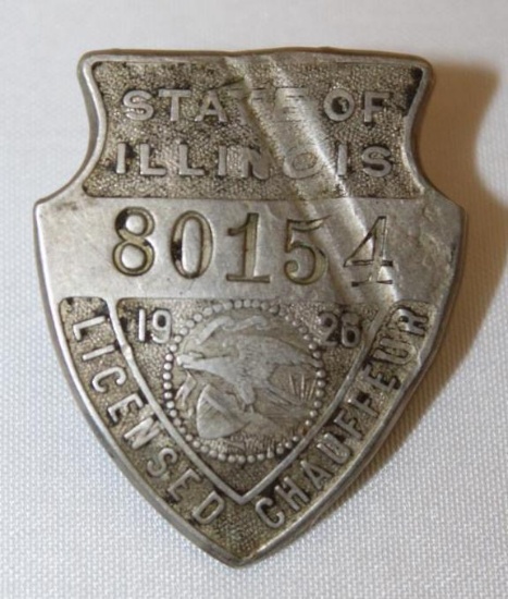 1926 Illinois Licensed Chauffeur Pin Badge