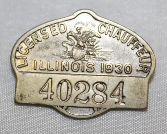 1930 Illinois Licensed Chauffeur Pin Badge