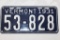 1931 Vermont License Plate 53-828