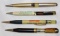 Group of 4 Advertising Pens and Pencils Piston Spark Plug Oil Can