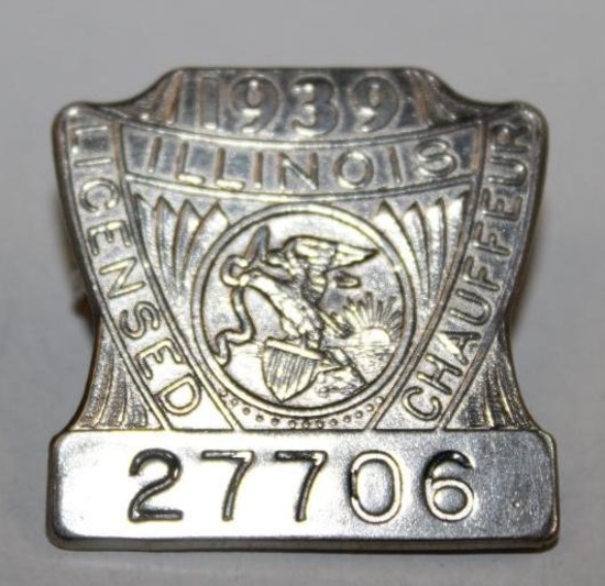 1939 Illinois Registered Chauffeur Pin Badge