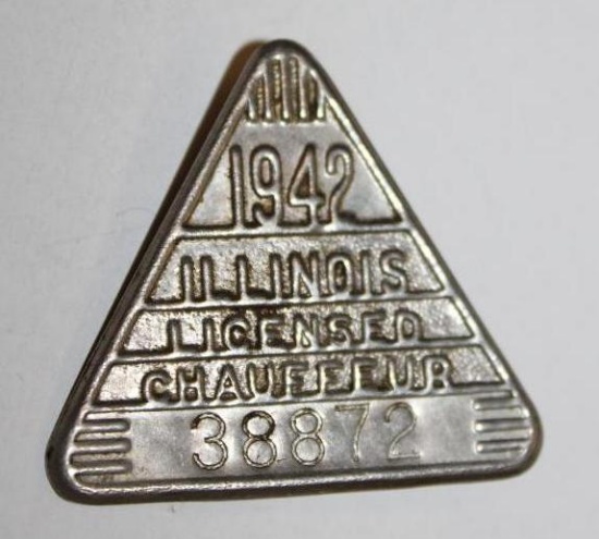 1942 Illinois Registered Chauffeur Pin Badge