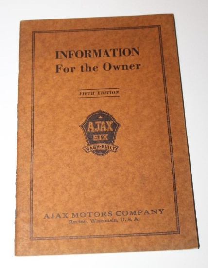 1926 Nash Ajax Six Owners Information Manual Book