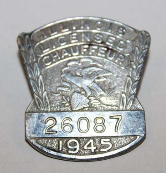 1945 Illinois Registered Chauffeur Pin Badge