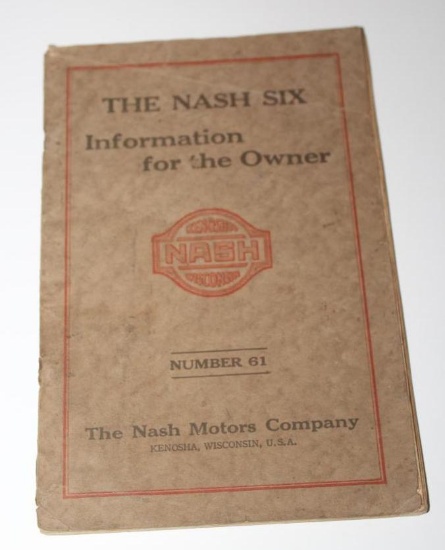 1920's Nash Six Owners Manual Book