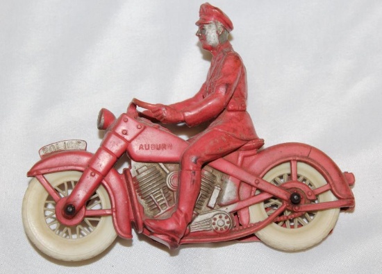 Auburn Rubber Company Motorcycle Toy w/ Rider Police Officer