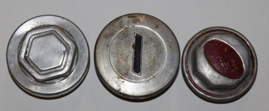 Group of 3 Automobile Threaded Hubcaps