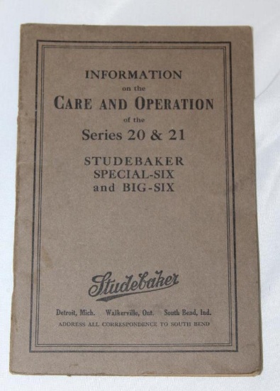 1920's Studebaker Big Six Operation Manual Brochure Book