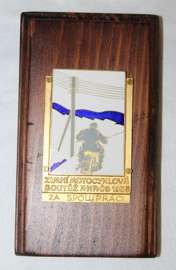 1936 Czech Winter Motorcycle Competition Rally Badge Medallion