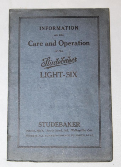 1920's Studebaker Light-Six Operation Manual Brochure Book