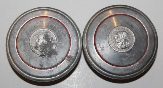Group of 2 Pontiac Indian Motor Car Co Threaded Hubcaps