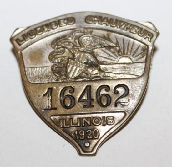 1920 Illinois Registered Chauffeur Pin Badge