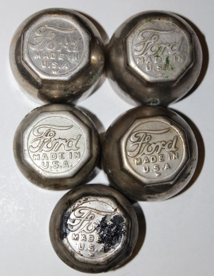 Group of 5 Ford Model T Motor Car Co Threaded Hubcaps