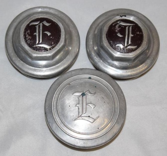 Group of 3 E Automobile Threaded Hubcaps
