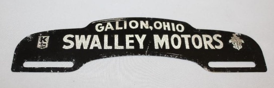 Swalley Motors Galion Ohio Kaiser Frazer Advertising License Plate Topper