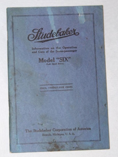 1920's Studebaker Model Six Operation Manual Brochure Book
