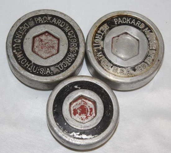 Group of 3 Packard Motor Car Co Threaded Hubcaps