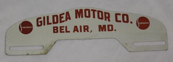 Studebaker Advertising License Plate Topper Gildea Motor Co of Bel Air MD