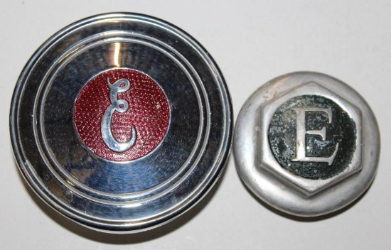 Group of 2 E Automobile Threaded Hubcaps