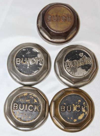 Group of 5 Brass Buick Motor Car Co Threaded Hubcaps