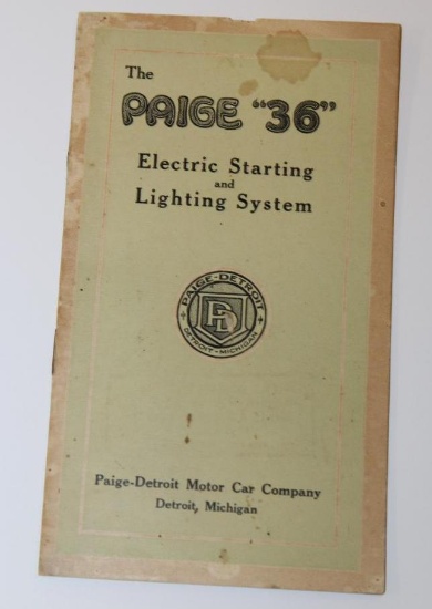1910's Paige Motor Car Co Model 36 Electric and Lighting Brochure Manual