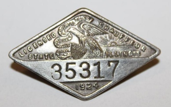 1924 Illinois Registered Chauffeur Pin Badge