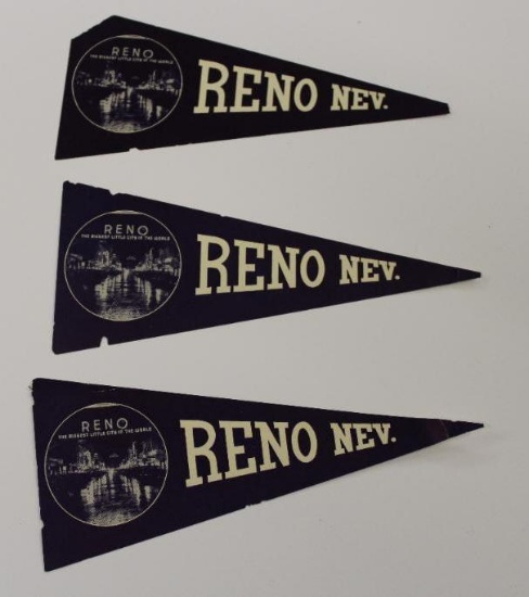 Group of 3 Reno NV Advertising Pennants