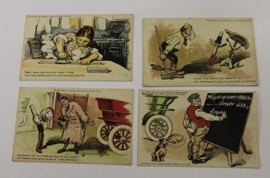 Group of 4 Early Michelin Tires Graphic Advertising Postcards
