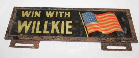 "Win with Willkie" Political Advertising License Plate Topper