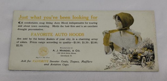 Graphic Automobile Ink Blotter AJ Mandel and Co Auto Hoods