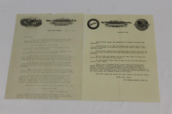 1917 Gordon and Blizzard Tire Co of Columbus OH Graphic Advertising Letterhead